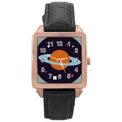 Planet Orbit Universe Star Galaxy Rose Gold Leather Watch  by Pakrebo