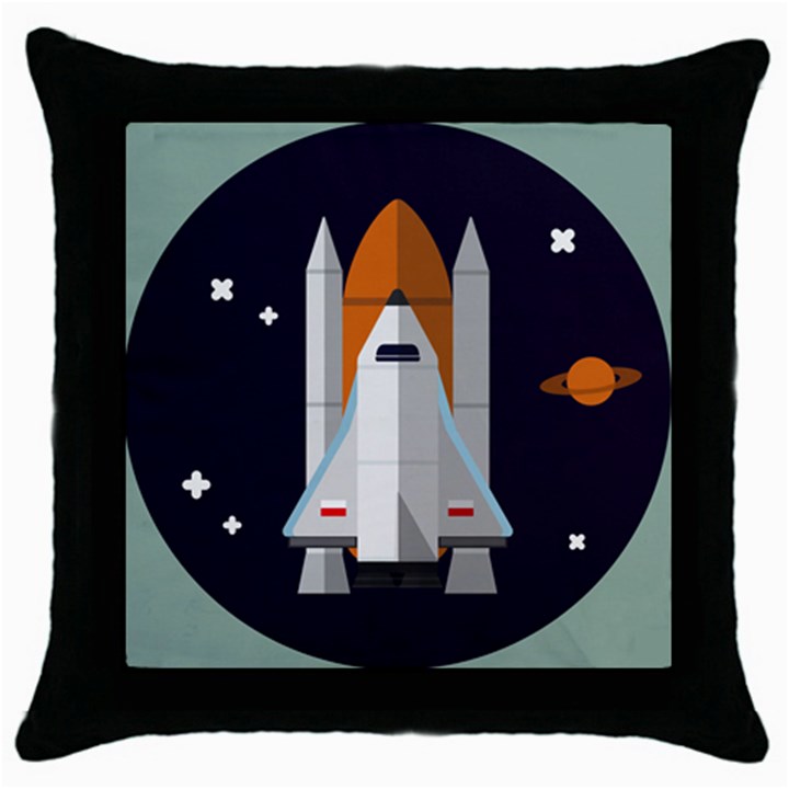 Rocket Space Universe Spaceship Throw Pillow Case (Black)