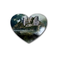 Sea Island Castle Landscape Heart Coaster (4 Pack)  by Pakrebo