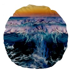 Sea Waves Ocean Water Beach Surf Large 18  Premium Flano Round Cushions by Pakrebo