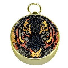 Tiger Predator Abstract Feline Gold Compasses by Pakrebo