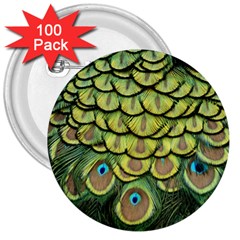 Peacock Feathers Peacock Bird 3  Buttons (100 Pack)  by Pakrebo
