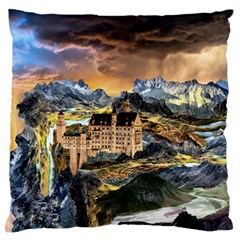 Castle Fantasy Landscape Stormy Large Flano Cushion Case (two Sides) by Pakrebo