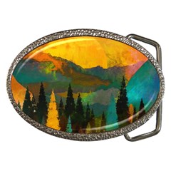 Trees Mountains Sun Sunrise Warm Belt Buckles by Pakrebo