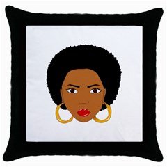 African American Woman With ?urly Hair Throw Pillow Case (black) by bumblebamboo