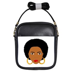 African American Woman With ?urly Hair Girls Sling Bag by bumblebamboo
