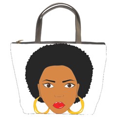 African American Woman With ?urly Hair Bucket Bag by bumblebamboo