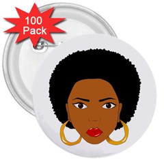 African American Woman With ?urly Hair 3  Buttons (100 Pack)  by bumblebamboo