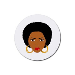 African American Woman With ?urly Hair Rubber Round Coaster (4 Pack)  by bumblebamboo