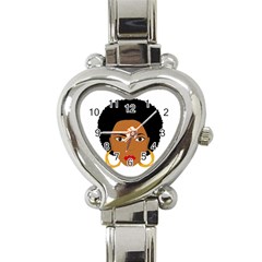 African American Woman With ?urly Hair Heart Italian Charm Watch by bumblebamboo