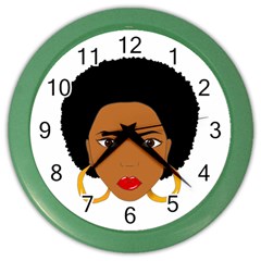 African American Woman With ?urly Hair Color Wall Clock by bumblebamboo