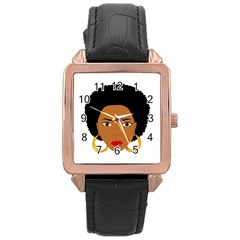 African American Woman With ?urly Hair Rose Gold Leather Watch  by bumblebamboo