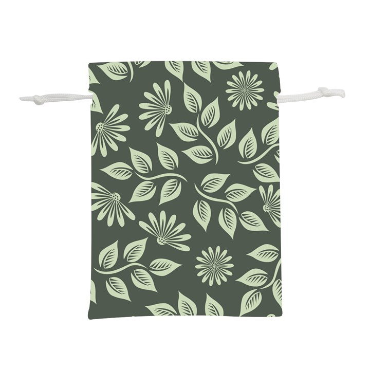 Flowers Pattern Spring Green Lightweight Drawstring Pouch (L)