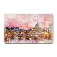 City Buildings Bridge Water River Magnet (rectangular) by Pakrebo