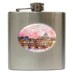 City Buildings Bridge Water River Hip Flask (6 Oz)