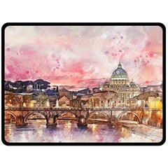 City Buildings Bridge Water River Double Sided Fleece Blanket (large)  by Pakrebo