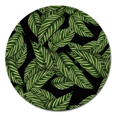 Leaves Pattern Tropical Green Magnet 5  (round)