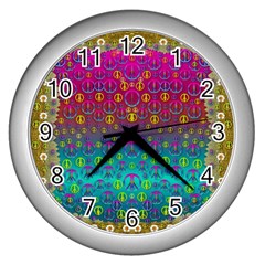 Signs Of Peace  In A Amazing Floral Gold Landscape Wall Clock (silver) by pepitasart