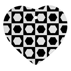 Chessboard Hexagons Squares Ornament (Heart)