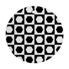 Chessboard Hexagons Squares Round Ornament (Two Sides)