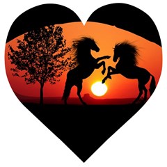 Sunset Horses Shadow Wooden Puzzle Heart by Bajindul