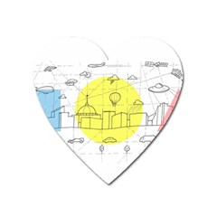 Urban City Skyline Sketch Heart Magnet