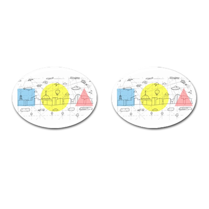 Urban City Skyline Sketch Cufflinks (Oval)