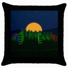 Neon City Retro Grid 80s Throw Pillow Case (black) by Pakrebo