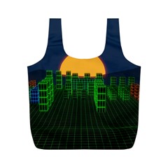 Neon City Retro Grid 80s Full Print Recycle Bag (m) by Pakrebo