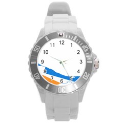 Flag Map Of Tierra Del Fuego Province, Argentina Round Plastic Sport Watch (l) by abbeyz71