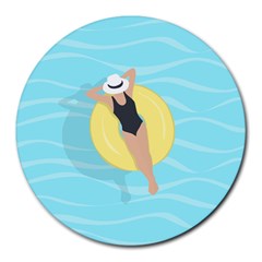 Lady In The Pool Round Mousepads by Valentinaart