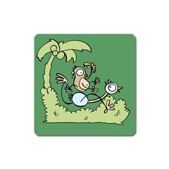 Ostrich Jungle Monkey Plants Square Magnet