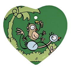 Ostrich Jungle Monkey Plants Heart Ornament (Two Sides)