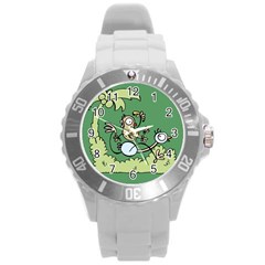 Ostrich Jungle Monkey Plants Round Plastic Sport Watch (L)