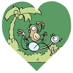 Ostrich Jungle Monkey Plants Wooden Puzzle Heart