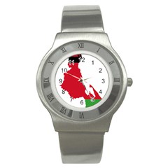 Malawi Flag Map Geography Outline Stainless Steel Watch