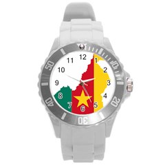 Cameroon Flag Map Geography Round Plastic Sport Watch (l) by Sapixe