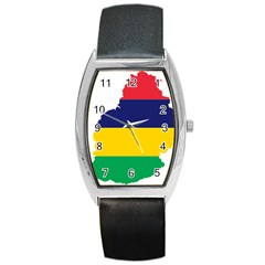 Mauritius Flag Map Geography Barrel Style Metal Watch