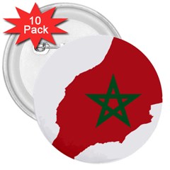 Morocco Flag Map Geography Outline 3  Buttons (10 Pack) 