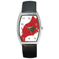 Morocco Flag Map Geography Outline Barrel Style Metal Watch by Sapixe