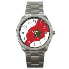 Morocco Flag Map Geography Outline Sport Metal Watch by Sapixe