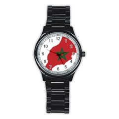 Morocco Flag Map Geography Outline Stainless Steel Round Watch by Sapixe