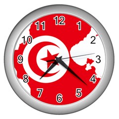 Tunisia Flag Map Geography Outline Wall Clock (Silver)