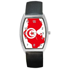 Tunisia Flag Map Geography Outline Barrel Style Metal Watch