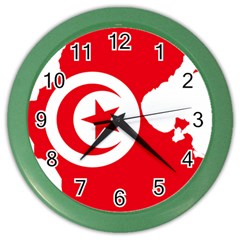 Tunisia Flag Map Geography Outline Color Wall Clock