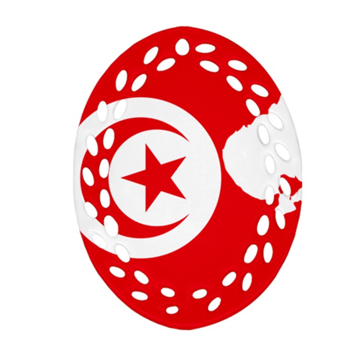 Tunisia Flag Map Geography Outline Ornament (Oval Filigree)