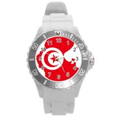 Tunisia Flag Map Geography Outline Round Plastic Sport Watch (L)