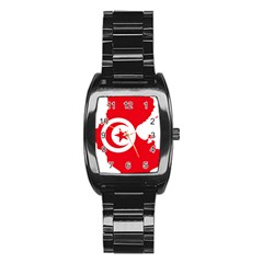 Tunisia Flag Map Geography Outline Stainless Steel Barrel Watch