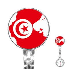 Tunisia Flag Map Geography Outline Stainless Steel Nurses Watch