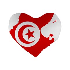 Tunisia Flag Map Geography Outline Standard 16  Premium Flano Heart Shape Cushions